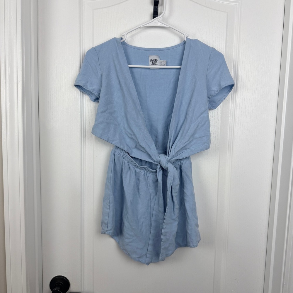 Princess Polly Light Blue Tie Front Romper Women's US 2 Short Sleeve Summer Mini